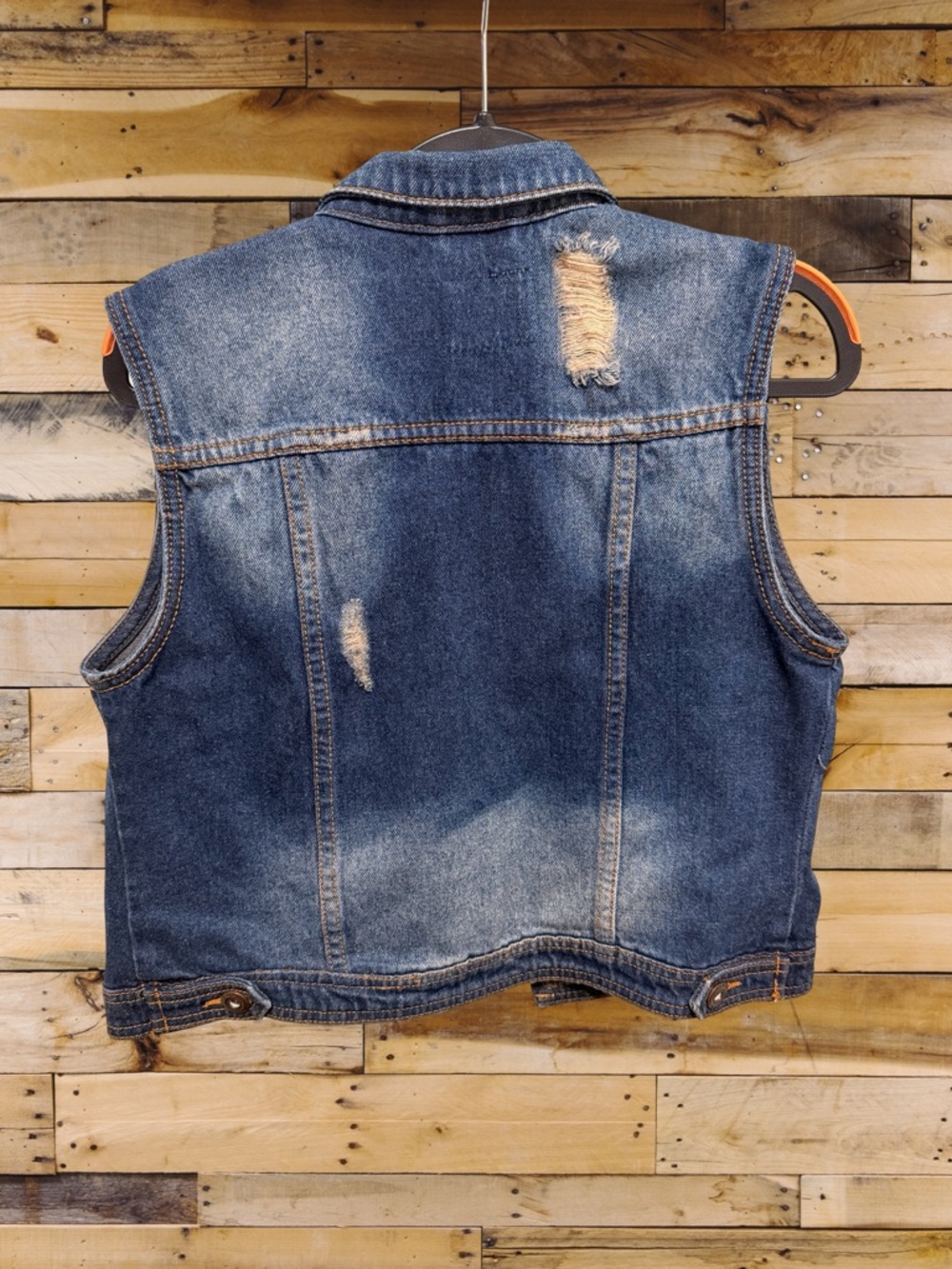 I&M Jeans Distressed Denim Vest Medium Wash Button Front Blue Size Medium - Picture 2 of 6